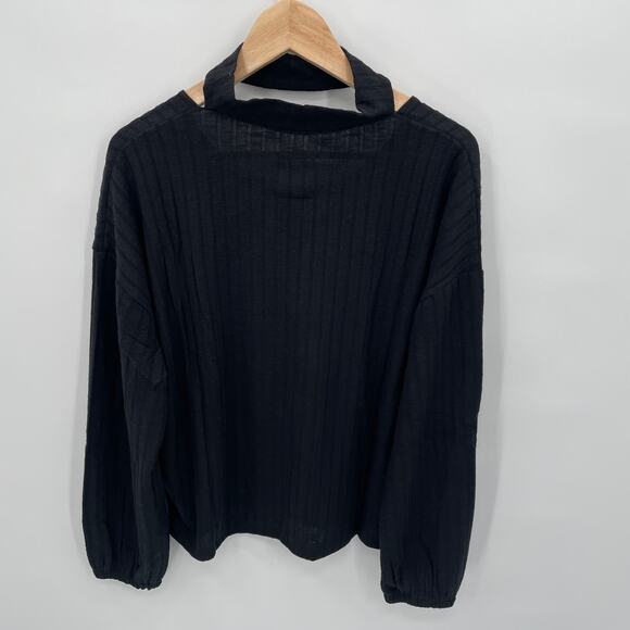 CHASER x EVEREVE NWT Black Ribbed Cutout Mock Neck Long Sleeve Top // M - Picture 11 of 11